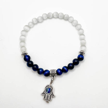 Hamsa Selenite W/ Blue Tigers Eye