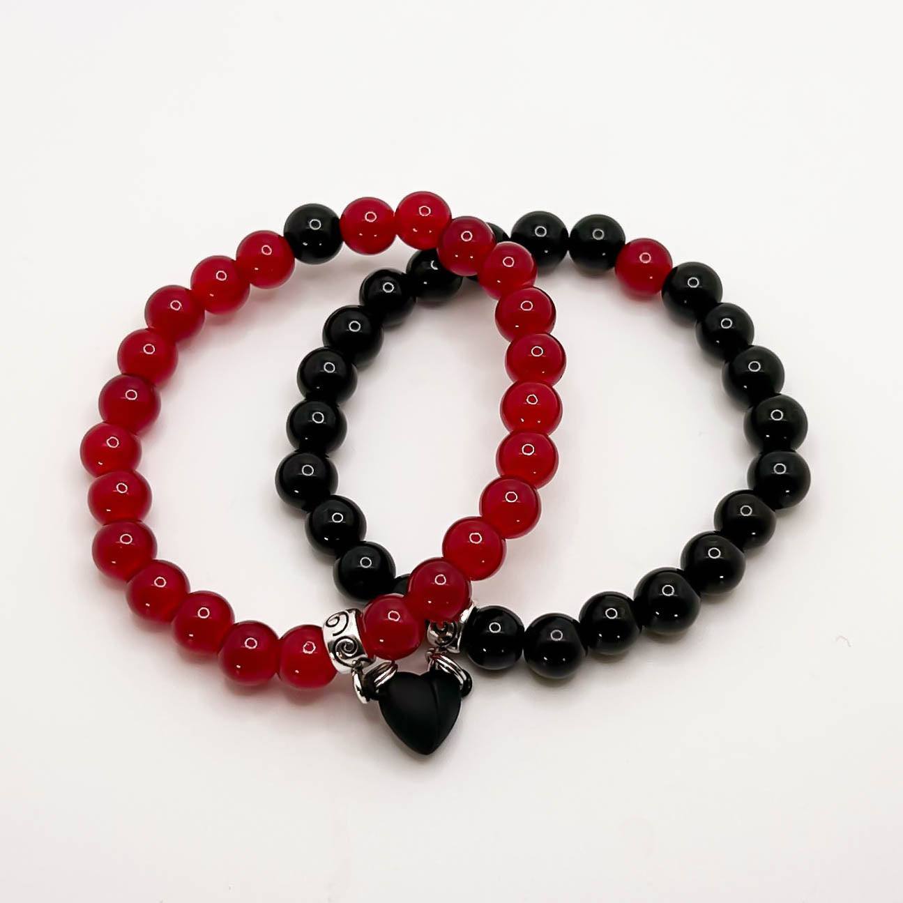 Red Jade & Black Onyx Magnetic Couple Bracelets