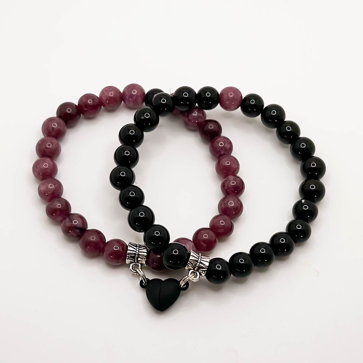 Raspberry & Black Obsidian Magnetic Couple Bracelets