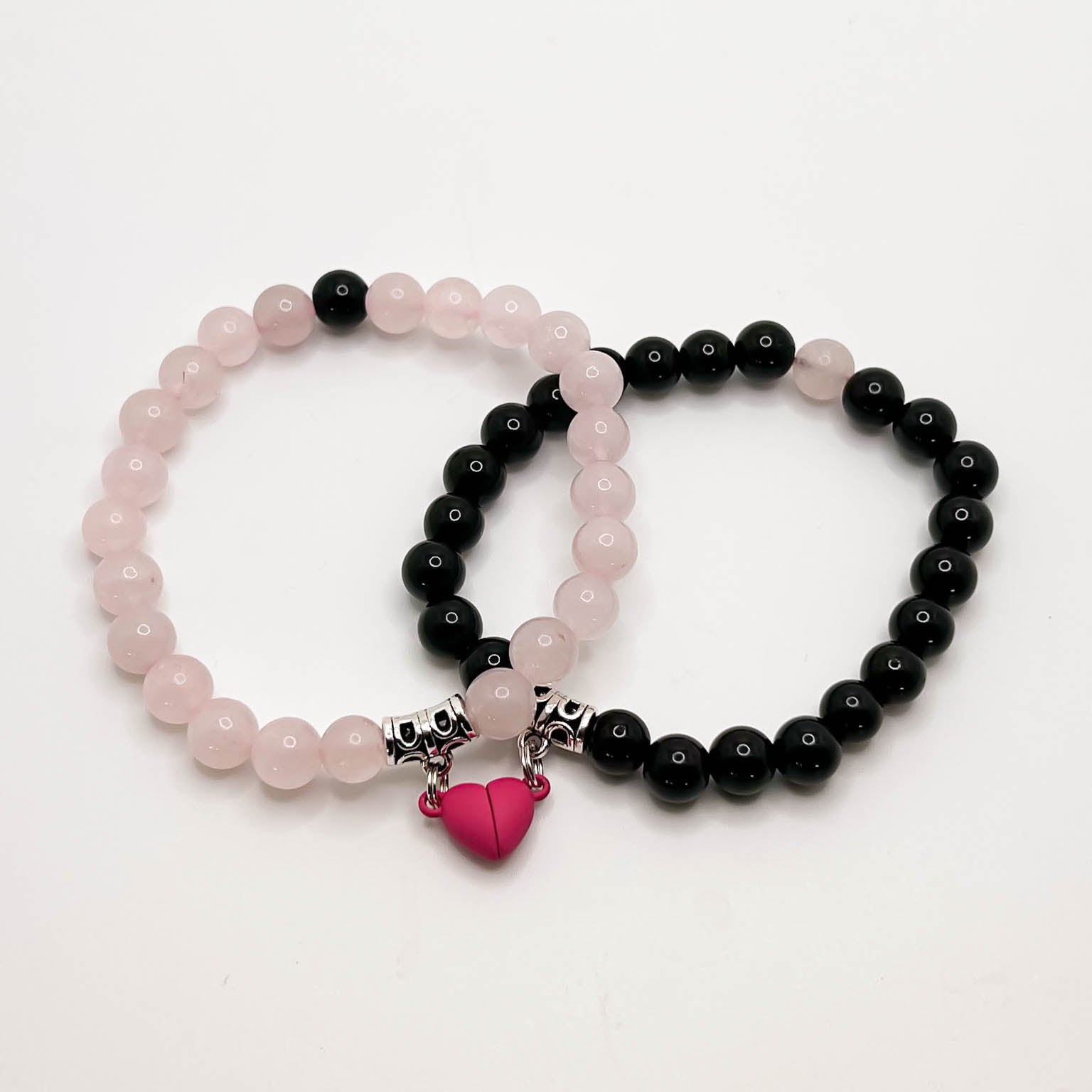 Rose Quartz & Black Onyx Magnetic Couple Bracelets