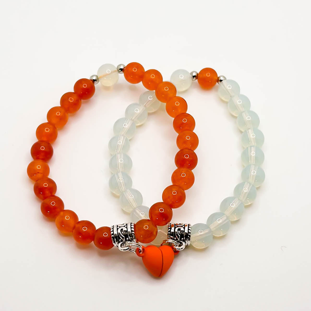 Orange Calcite & Opalite Magnetic Couple Bracelets