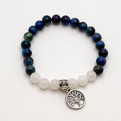 Rainbow Tigers Eye & White Jade Tree of Life Bracelets